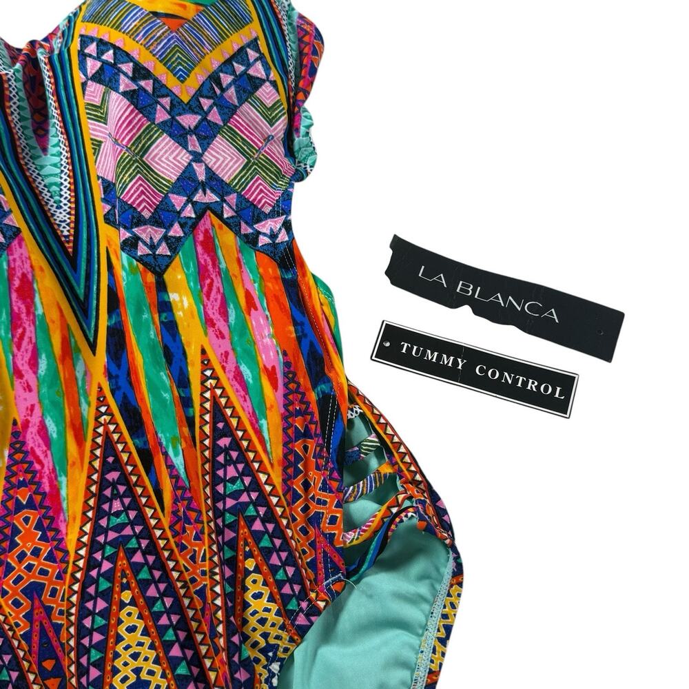 La Blanca Color Me Happy One Piece Swimsuit Aztec Geometric Print Size 6 NWOT - Picture 3 of 5